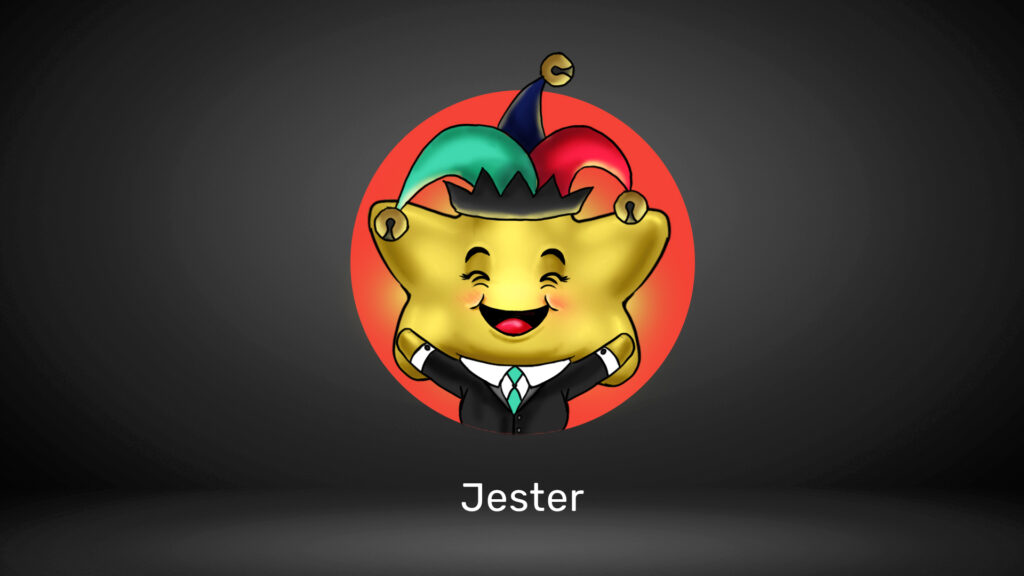 A star character wearing a jester's hat, laughing, labeled "Jester."