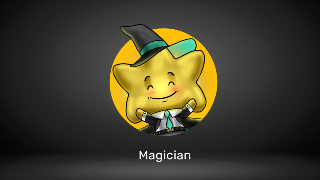 A star character dressed as a magician with a hat and a wand, labeled "Magician."